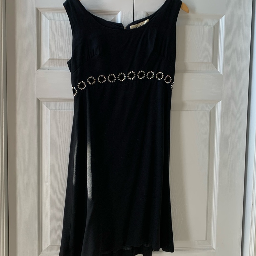 60’s vintage black dress with see through rhinestone circles EUC
